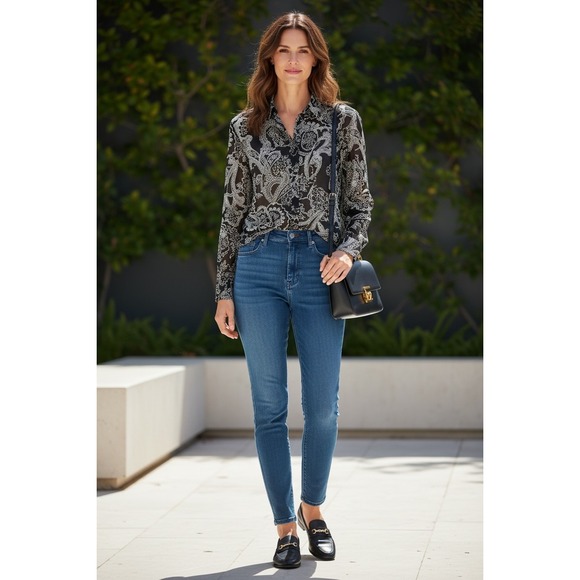 Lauren Ralph Lauren Tops - Lauren Ralph Lauren Shirt Small Black White Paisley Cotton Button Long Sleeve